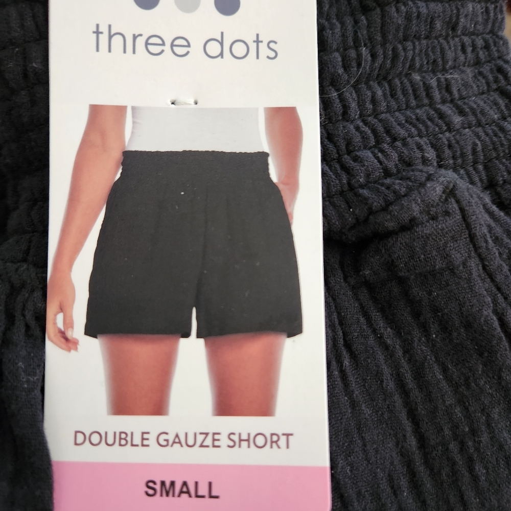 Three Dots Double Gauze Shorts in Black Size Small W-331
